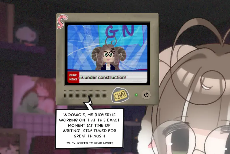 Screenshot of the website's new television with the gunk news